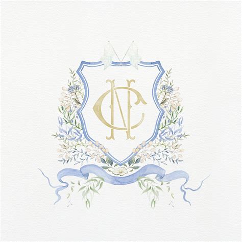 Nautical Watercolor Wedding Crest Monogram Blue Monogram Etsy