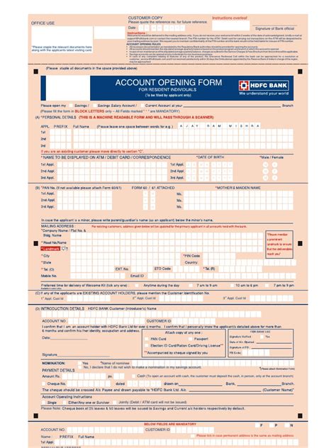 Mandatory documents as prescribed by sebi & exchange. Saving account opening form in hdfc bank for resident ...