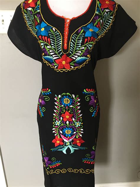 Traditional Mexican Dress Mexican Party Floral Embroidered Dress Ethnic