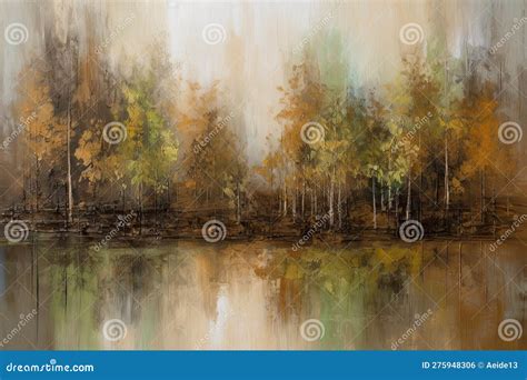 Abstract Oil Painting Autumn Landscape Forest And Pond Impressionist