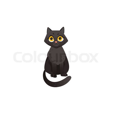 Sitting Cute Fluffy Black Cat Flat Stock Vector Colourbox