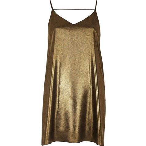 river island gold strap back cami dress 39 liked on polyvore featuring dresses yellow