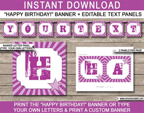 Rock Star Party Banner Template Birthday Banner Editable Bunting