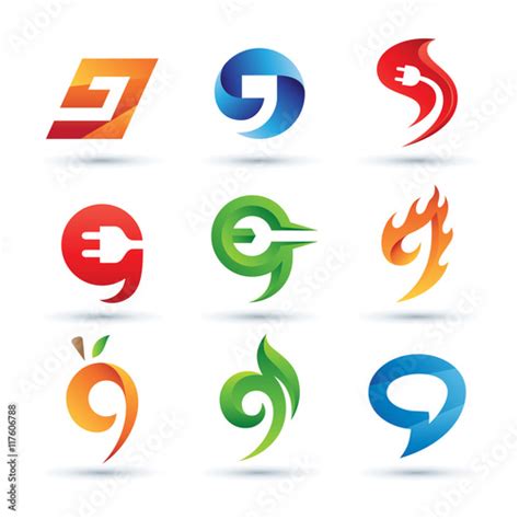 Set Of Abstract Number 9 Logo Vibrant And Colorful Icons Logos Stock