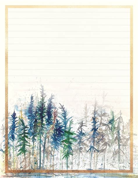 Hand Painted Watercolour Trees On Gorgeous Printable Note Writing