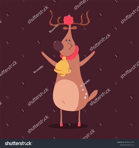 Funny Christmas Reindeer Gold Bell Vector Stock Vector Royalty Free 2052211331 Shutterstock