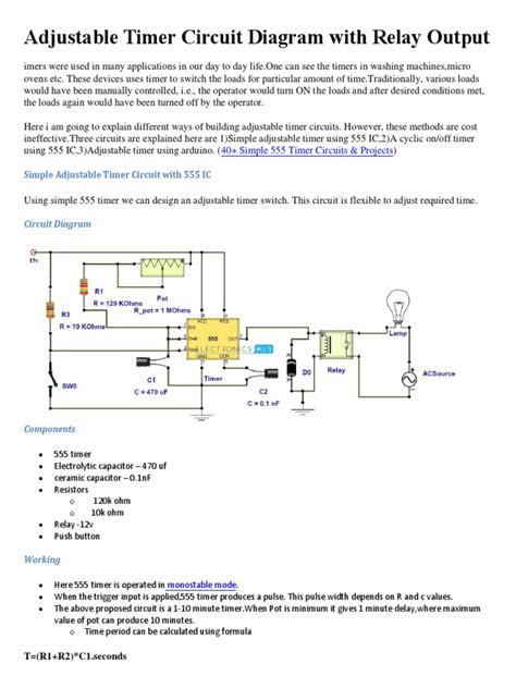 23.03.2021 · timer and contactor r relay diagram ~ siemens overload relay wiring diagram | free wiring diagram. Adjustable Timer Circuit Diagram With Relay Output | Relay ...