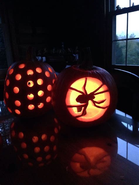 Pumpkin Ideas For Carving Spider And Drilled Pumpkin Easy To Make Diy