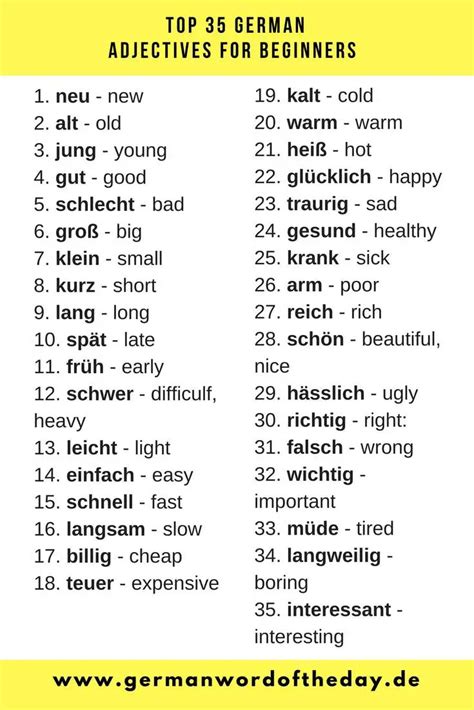 Top 35 German Adjectives For Beginners German Word Of The Day