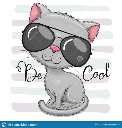 Cartoon Cute Kitten With Sun Glasses Stock Vector Illustration Of