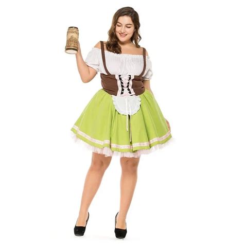 plus size new german beer maid costume women oktoberfest dirndl dress adult halloween womens