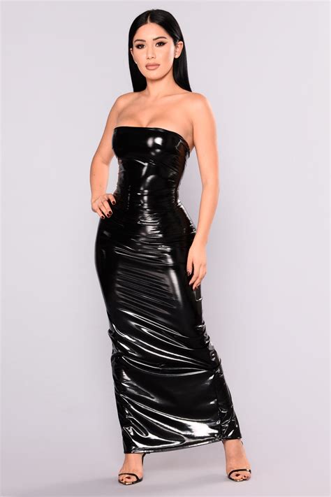 New York Fashion Week Latex Dress Black