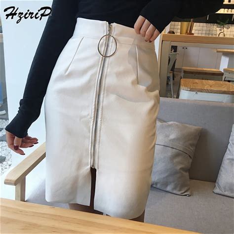 Hzirip A Line Sexy Skirts 2018 Pu Leather Skirt Women Autumn Winter High Waist Package Hip Skirt