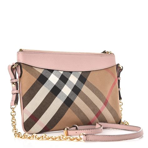 Burberry House Check Sequin Peyton Bridle Crossbody Clutch Bag Pink 256769