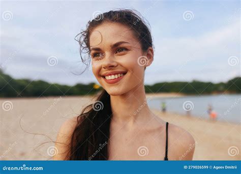 Woman Vacation Sand Sunset Lifestyle Beautiful Smile Beach Sea Ocean Summer Stock Image Image