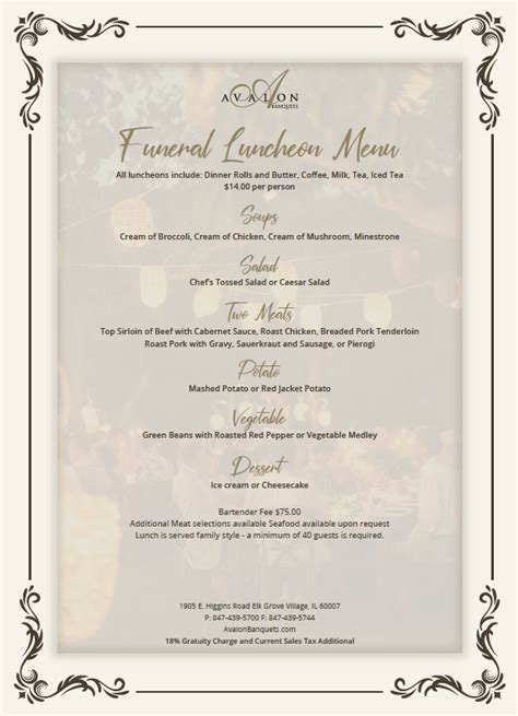 Click Here To Download Funeral Luncheon Menu