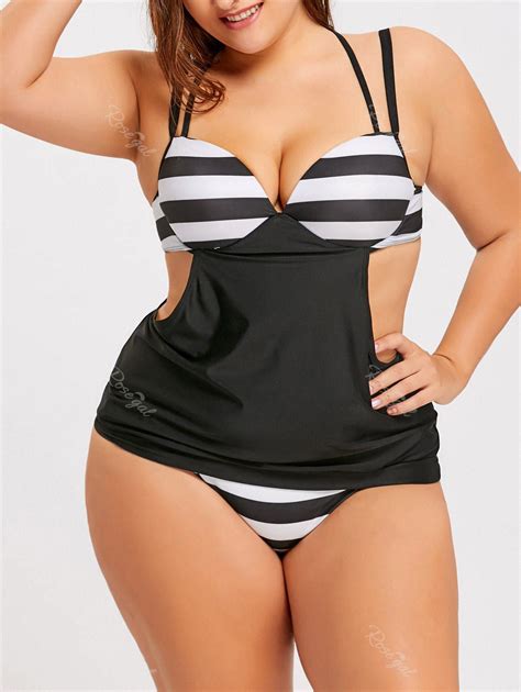 Off Striped Plus Size Blouson Tankini Swimsuit Rosegal