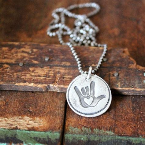 I Love You Asl Necklace Sign Language Jewelry Rustic Wax Seal