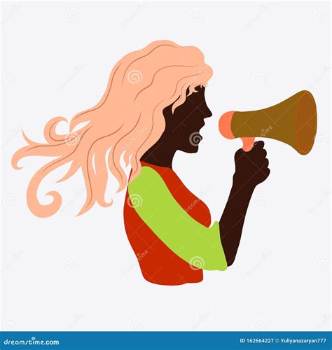 Girl With Dark Skin Screams Into A Loudspeaker Stock Illustration