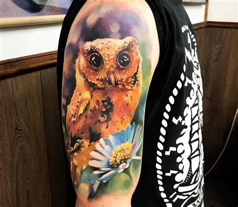Owl And Flower Tattoo By Paulina Lukasik Photo 25852