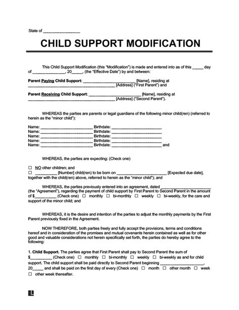 Free Child Support Modification Form Pdf And Word