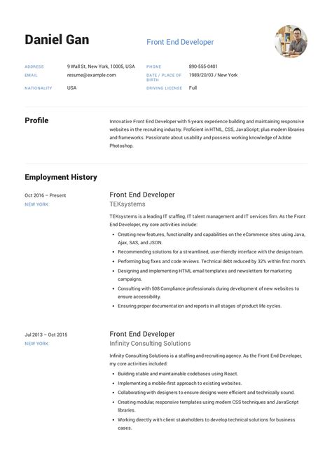 Download and customize our resume template to land more interviews. Guide: Front End Developer Resume  + 12 Samples  | PDF | 2019