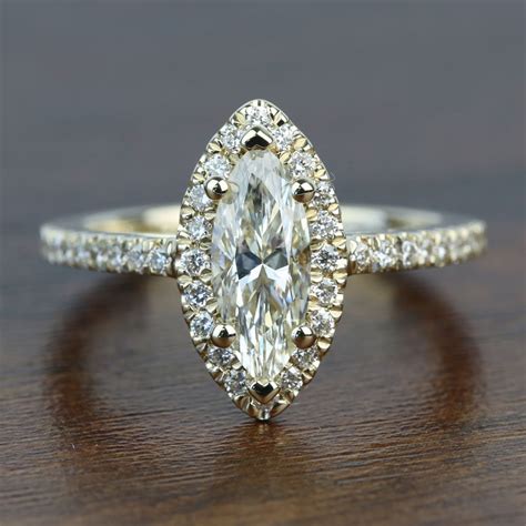 Marquise Diamond Halo Engagement Ring Floating Design