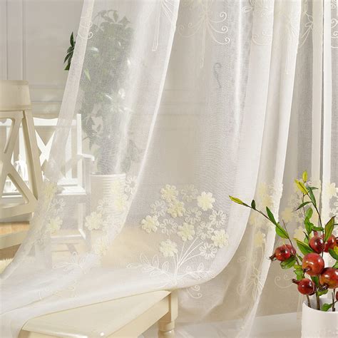 Flower Banquet White Floral Embroidered Sheer Curtain Voila Voile