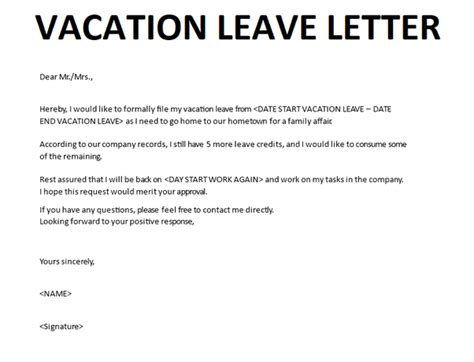 How To Write Vacation Leave Letter Photos Cantik