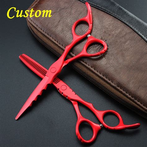 Customize Upscale 440c 6 Red Hair Scissors Set Cutting Barber Makeup