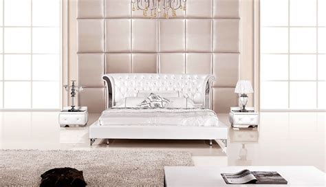 3 Piece Modern Wing Genuine White Leather Bedroom Set