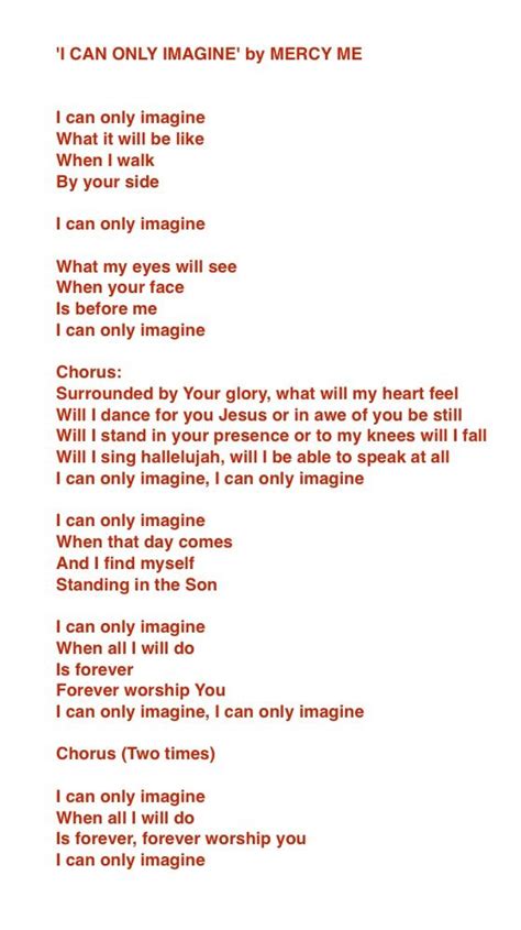 Lyrics For I Can Only Imagine By Mercy Me This Song Is So