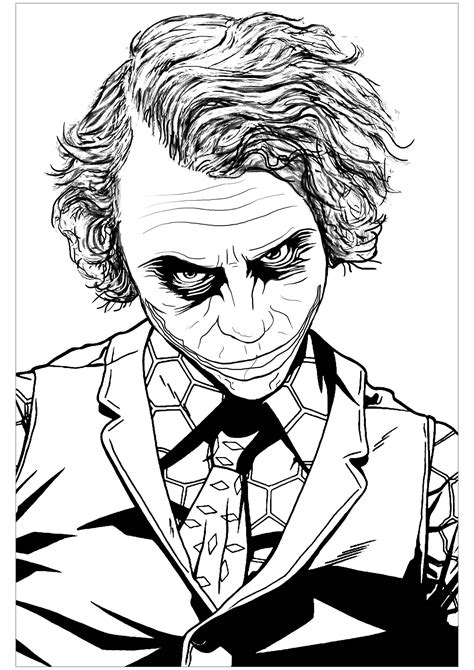 Joker coloring pages to download and print for free. The Joker Heath Ledger - Movies Adult Coloring Pages