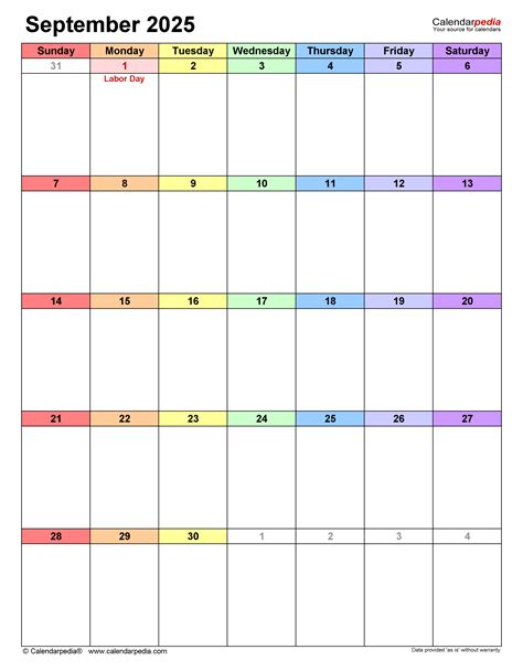 September 2025 Calendar Templates For Word Excel And Pdf