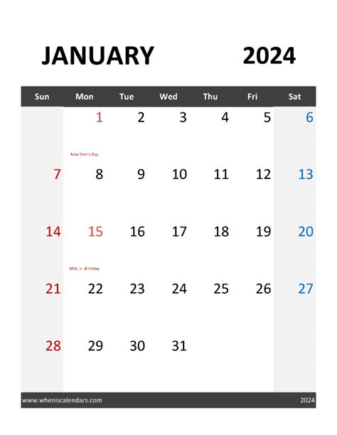 January 2024 Monthly Printable Calendar Monthly Calendar