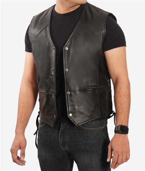 Black Leather Vest For Men Biker Style