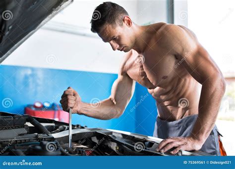 Handsome Muscular Mechanic Stock Image Image Of Garage