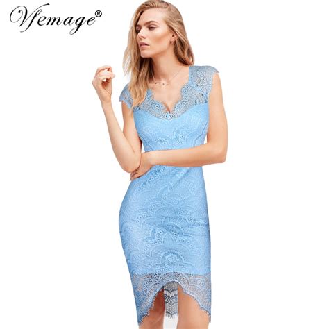 Vfemage Womens Elegant Sexy See Through Lace Vintage Slim Fitted Casual