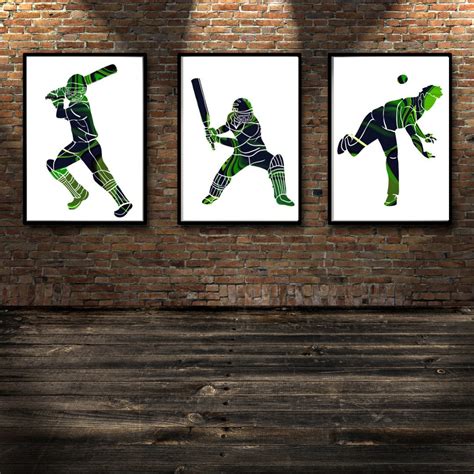 Set Of Three Cricket Decor Cricket Prints Boys Sports Etsy