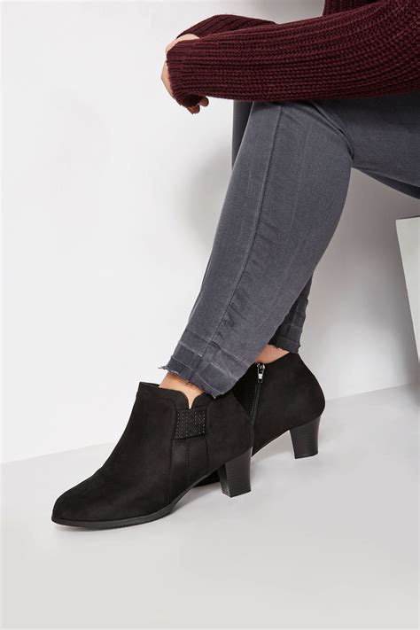 Black Diamante Trim Ankle Boot In Extra Wide Fit Yours Clothing