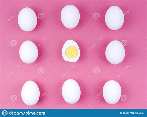 White Chicken Eggs With Boiled Egg Table High Quality Photo Stock