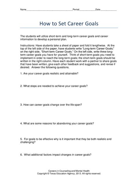 Career Goal Examples List