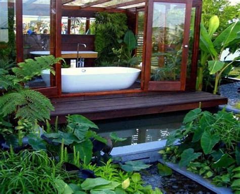 Outdoor Bathroom In The Middle Of A Tropical Garden