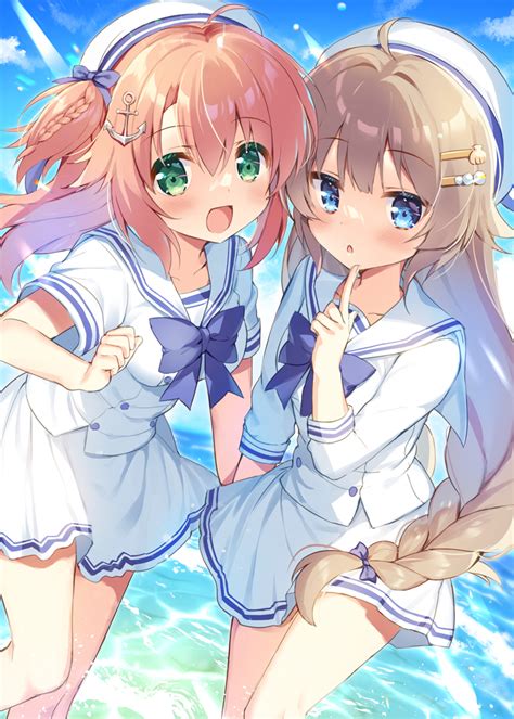 Natsuki Marina Original White Headwear Commentary Request 2girls