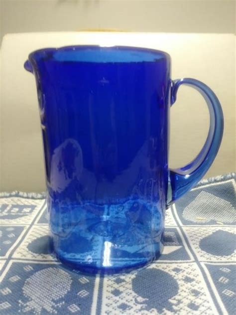 Antique Large Hand Blown Cobalt Blue Glass Pitcher Water Juice Rough Pontil Ebay