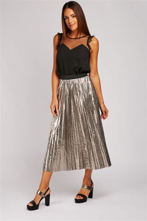 Metallic Pleated Midi Skirt Just 7