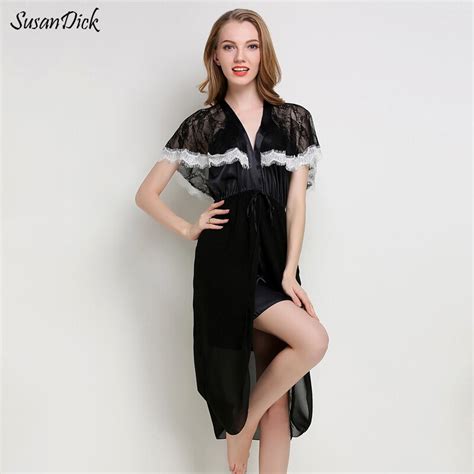 Susandick Ladies Silk Nightdress Pyjamas Sexy Slit Sleep Nightgowns
