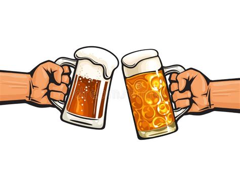 Sketch Of Two Toasting Beer Mugs Cheers Hand Drawn Vector Illustration Isolated On White