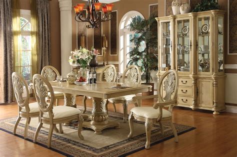 Our dining sets also give you comfort and durability in a big choice of styles. Antique White Finish Dining Table w/Double Pedestal Base