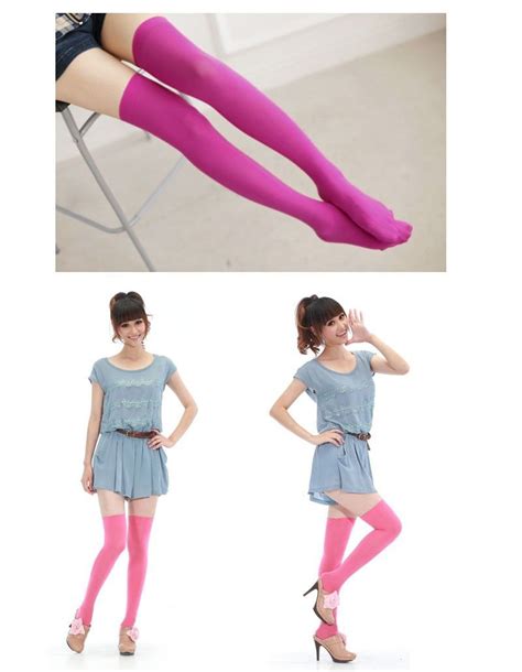 fashion sexy womens candy color over knee thigh high stockings socks free size by hongkong post